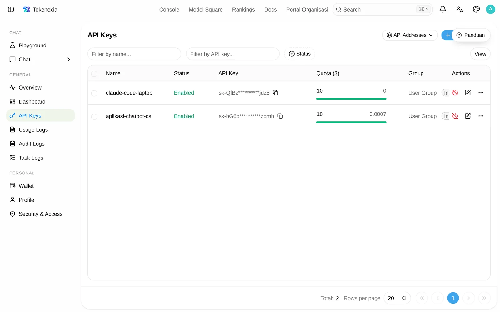 Daftar API key